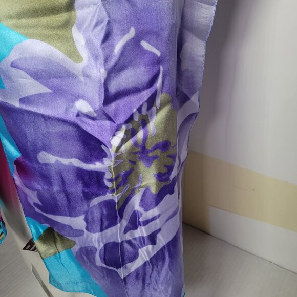 Adrienne Vittadini 100% Silk Blue Pink Purple Green Floral Scarf Wrap - Picture 3 of 6
